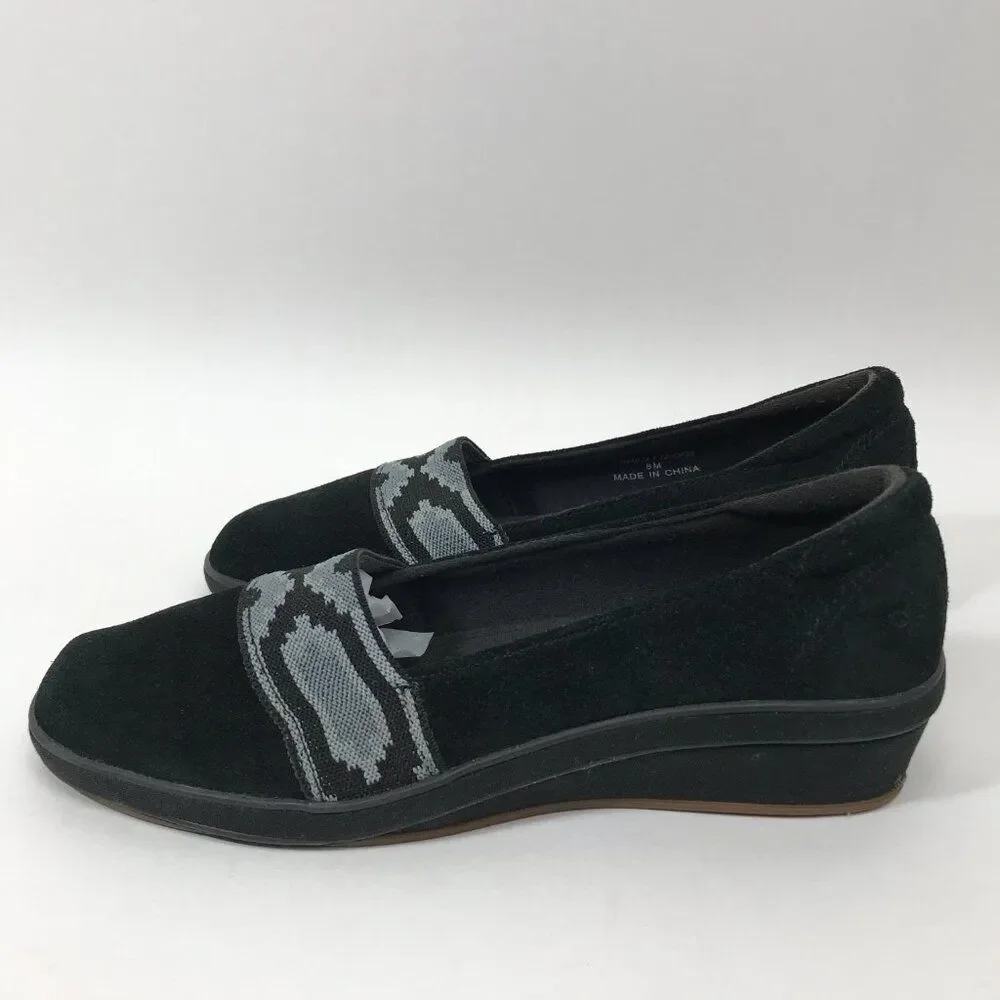 Grasshoppers Suede Ortholite Wedge Loafer Women's Size 8M Black Aztec Casual